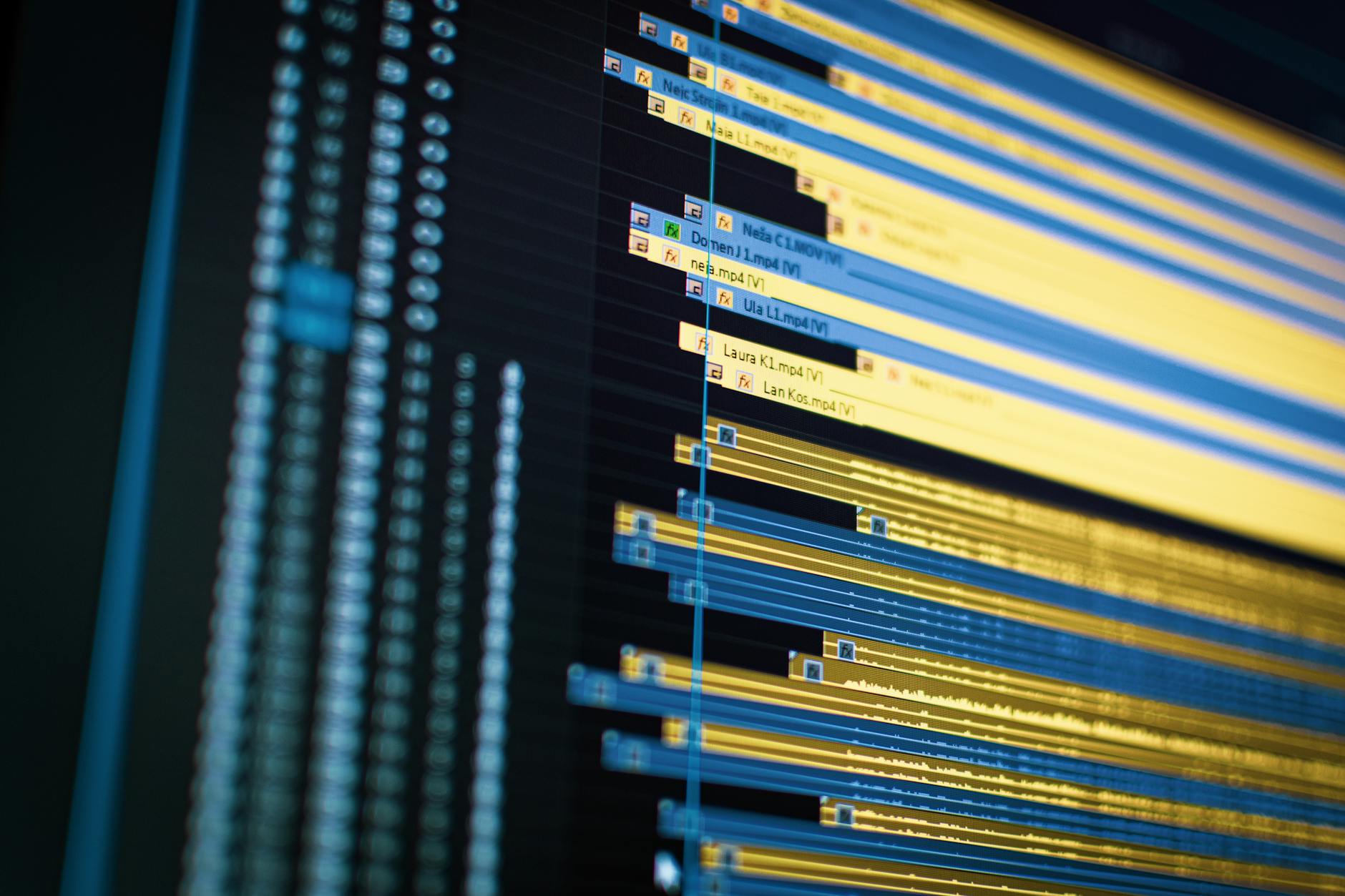 Close-up of a video editing timeline on a computer screen, showcasing modern technology. (Photo by Vito Goričan on Pexels)